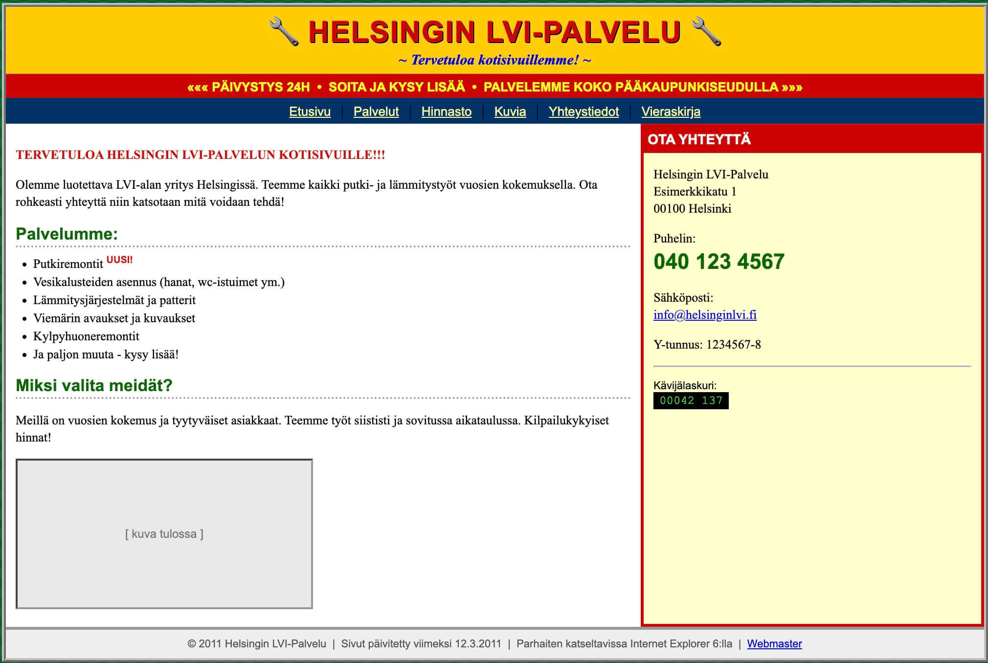 Vanhentunut kotisivu ennen uudistusta